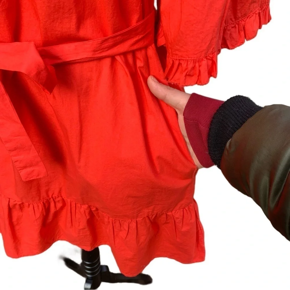 Joie Colstona Square Neck Half Bell Sleeve Ruffle Tomato Red‎ Mini Dress Small